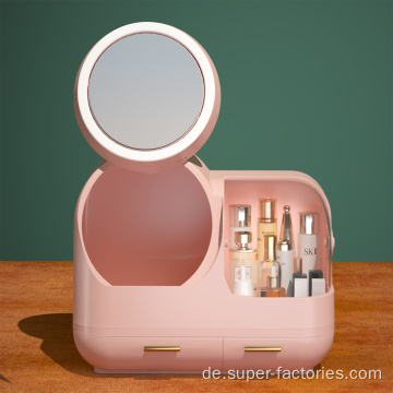 Kosmetik-Aufbewahrungsbox mit um 360 ° drehbarem beleuchtetem Spiegel